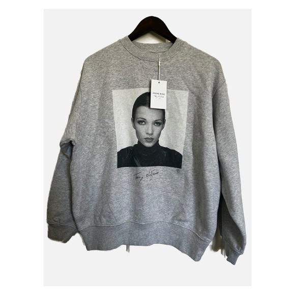 Anine Bing NWT Terry O’Neill Kate Moss Graphic Pullover Sweatshirt Gray Medium - Picture 3 of 11